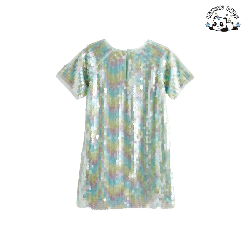 LEZONKIDS - Vestidos de princesa sequinados coloridos de manga curta para meninas personalizáveis para o verão